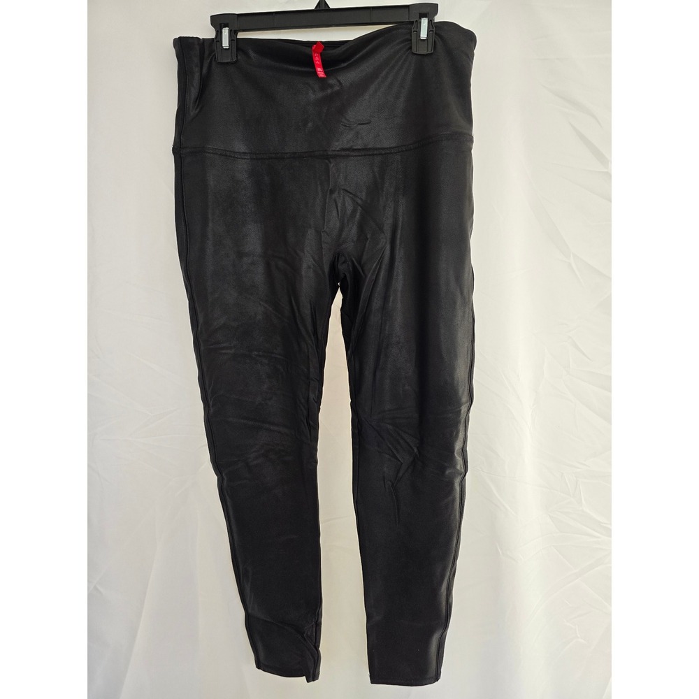 SPANX Faux Leather Leggings Petite 2X Black High Waisted Shaping